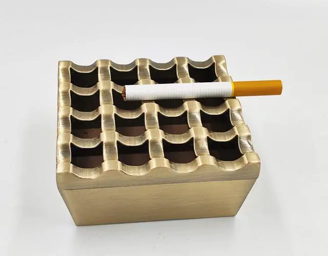 Alt view image 4 of 7 - Vintage Metal Small Cigar Ashtrays,16 Grids Novelty Fashion Windproof Cigarettes Ashtray Tabletop Decor Cigarillo Ash Tray,Bronze