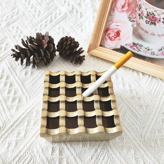 Alt view image 3 of 7 - Vintage Metal Small Cigar Ashtrays,16 Grids Novelty Fashion Windproof Cigarettes Ashtray Tabletop Decor Cigarillo Ash Tray,Bronze
