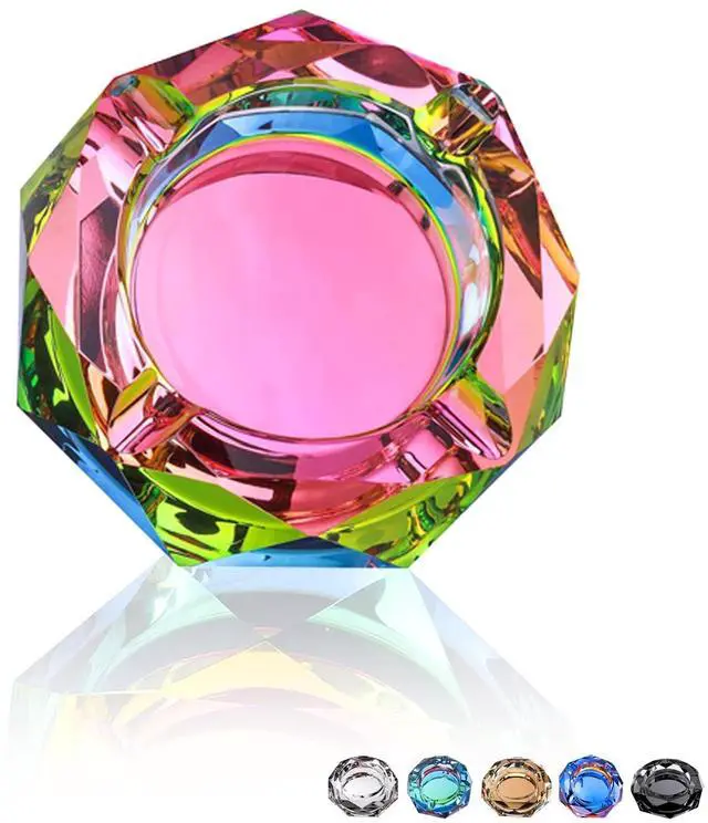 Main image of Crystal Glass Ashtray, Sparkly Cigar Cigarettes Ash Tray, Ashtrays for Smokers Indoor Office Home Desktop Tabletop, Gift Packaging, Pink