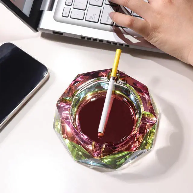 Alt view image 5 of 7 - Crystal Glass Ashtray, Sparkly Cigar Cigarettes Ash Tray, Ashtrays for Smokers Indoor Office Home Desktop Tabletop, Gift Packaging, Pink