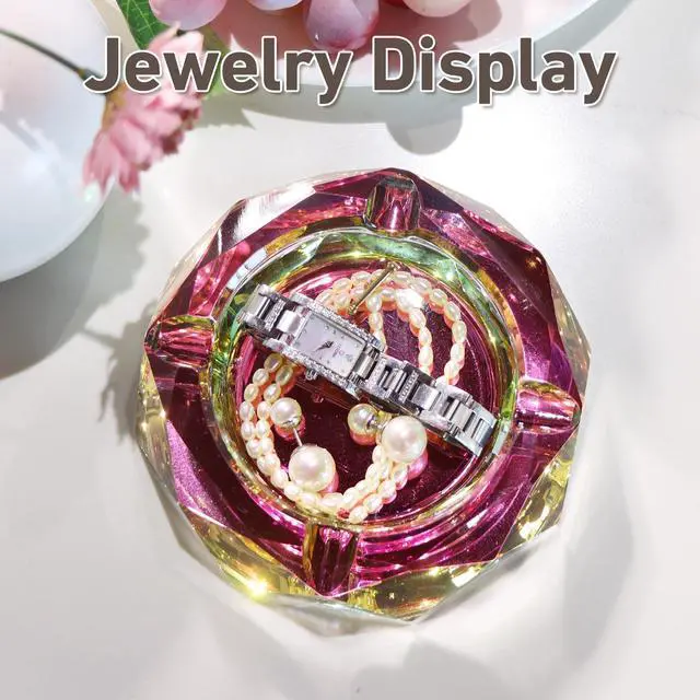 Alt view image 4 of 7 - Crystal Glass Ashtray, Sparkly Cigar Cigarettes Ash Tray, Ashtrays for Smokers Indoor Office Home Desktop Tabletop, Gift Packaging, Pink