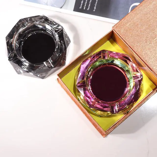 Alt view image 6 of 7 - Crystal Glass Ashtray, Sparkly Cigar Cigarettes Ash Tray, Ashtrays for Smokers Indoor Office Home Desktop Tabletop, Gift Packaging, Pink