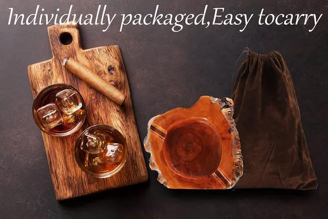 Alt view image 2 of 6 - Wooden Cigar Ashtray Outdoor Indoor Ashtray and Great Gifts for Cigar Lovers, Smokers and Men Ash Tray Different Shapes and Random Delivery (2 Slots) (woods)