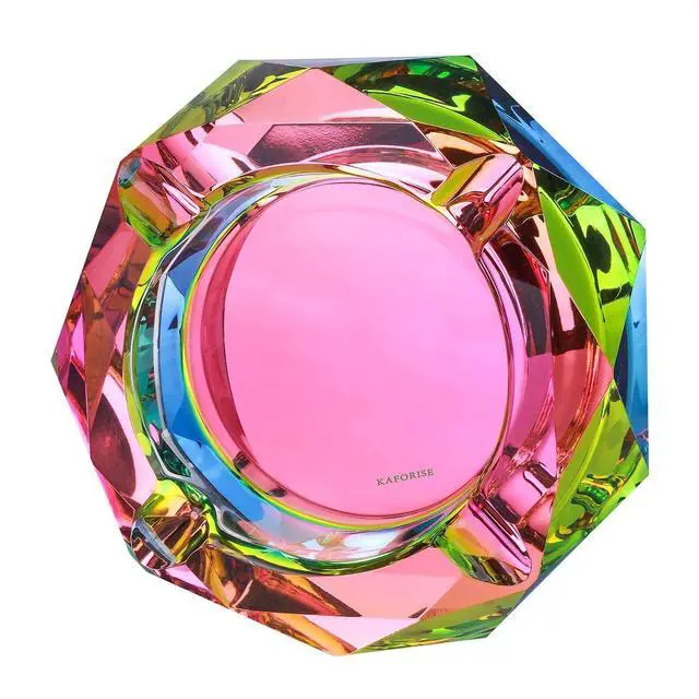 Main image of Heavy K9 Crystal Ashtray for Cigarettes Cool Color-Changing Glass Ash Tray for Outdoor Patio & Home Decor Fancy Geometric Tabletop Accessories, Unique Luxury Gift for Men Smokers (02)