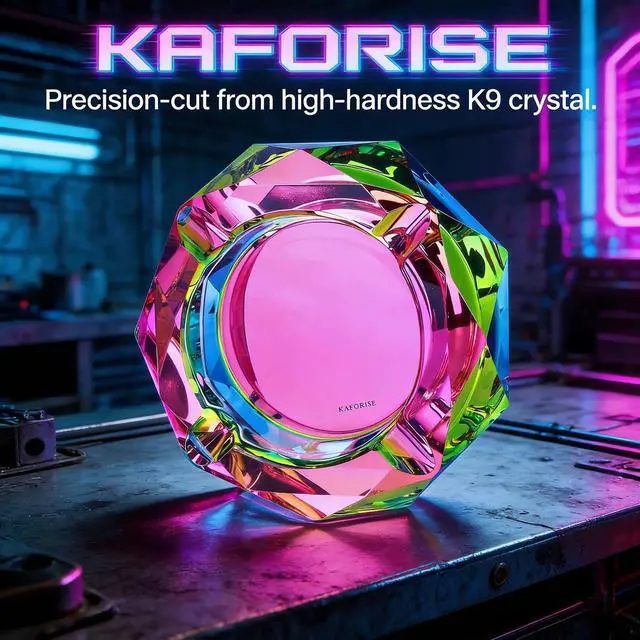 Alt view image 6 of 7 - Heavy K9 Crystal Ashtray for Cigarettes Cool Color-Changing Glass Ash Tray for Outdoor Patio & Home Decor Fancy Geometric Tabletop Accessories, Unique Luxury Gift for Men Smokers (02)