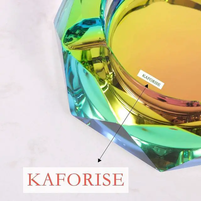 Alt view image 7 of 7 - Heavy K9 Crystal Ashtray for Cigarettes Cool Color-Changing Glass Ash Tray for Outdoor Patio & Home Decor Fancy Geometric Tabletop Accessories, Unique Luxury Gift for Men Smokers (02)
