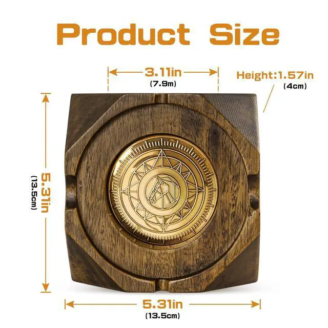 Alt view image 3 of 6 - Wooden Cigar Ashtray Accessories for Cigarettes - Indoor Outdoor Patio Home Office Use - Quadrangular Wooden Brown Ash Tray Gift Set for Men Great Decor for Home Office or Bar