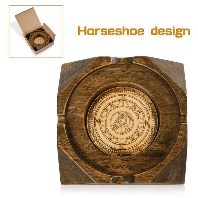 Alt view image 4 of 6 - Wooden Cigar Ashtray Accessories for Cigarettes - Indoor Outdoor Patio Home Office Use - Quadrangular Wooden Brown Ash Tray Gift Set for Men Great Decor for Home Office or Bar