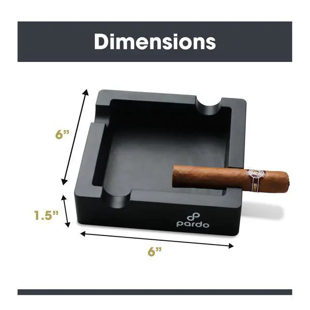 Alt view image 3 of 6 - Unbreakable Cigar Ashtray for Outdoors- Large Ring Gauge Designed - Square Matte Black - Ideal for Large Cigars - Indoor/Outdoor Use - 4 Holder Design - 6x6x1.5 inches