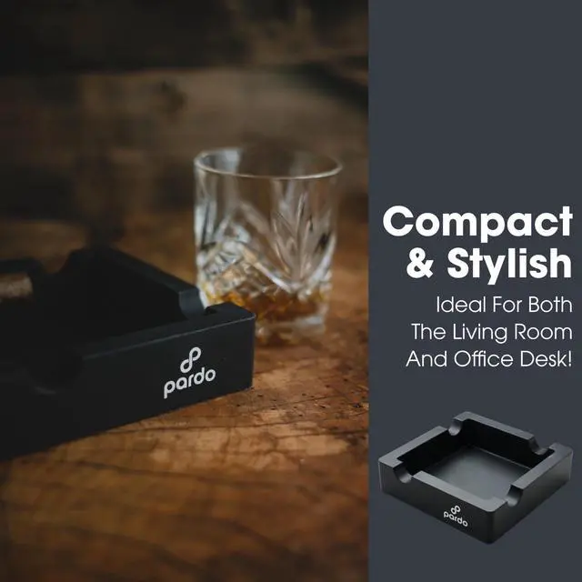 Alt view image 4 of 6 - Unbreakable Cigar Ashtray for Outdoors- Large Ring Gauge Designed - Square Matte Black - Ideal for Large Cigars - Indoor/Outdoor Use - 4 Holder Design - 6x6x1.5 inches