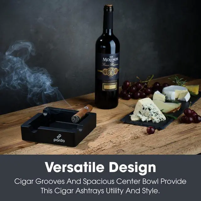 Alt view image 6 of 6 - Unbreakable Cigar Ashtray for Outdoors- Large Ring Gauge Designed - Square Matte Black - Ideal for Large Cigars - Indoor/Outdoor Use - 4 Holder Design - 6x6x1.5 inches