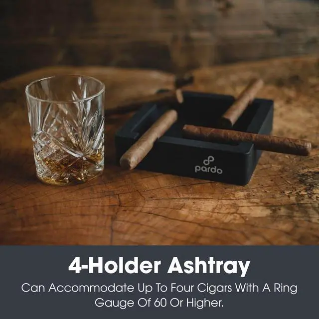 Alt view image 5 of 6 - Unbreakable Cigar Ashtray for Outdoors- Large Ring Gauge Designed - Square Matte Black - Ideal for Large Cigars - Indoor/Outdoor Use - 4 Holder Design - 6x6x1.5 inches