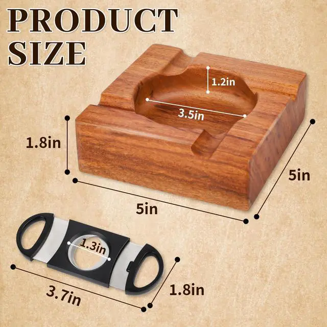 Alt view image 2 of 6 - Premium Wooden Cigar Ashtray with Cigar Cutter, Large Cigarette Ash Tray Set with 4 Slot Holder, Accessories Outdoor Indoor Home Bar Use, Ideal Gift Christmas Father's day for Men