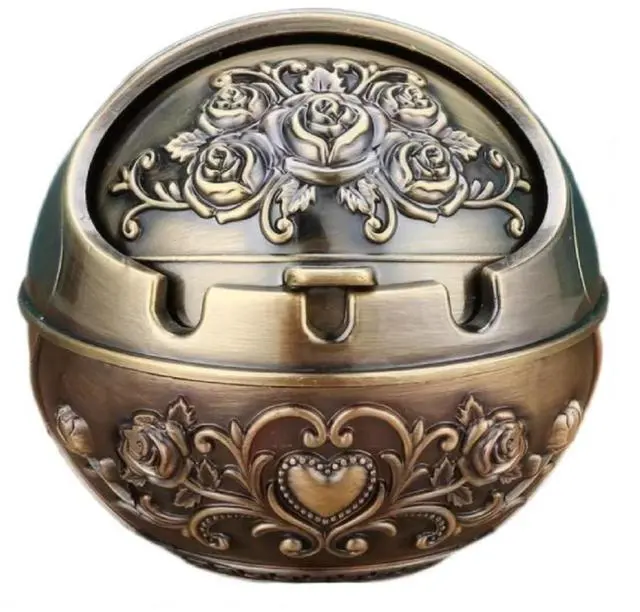 Main image of Windproof Metal Ashtrays with Lid Fancy Desktop Smokeless Ashtray Vintage Cigar Ash Holder Pretty Cigar Smoke Ashtray Portable Cigarettes Ash Tray for Home Office Housewarming Gift, 3.14"