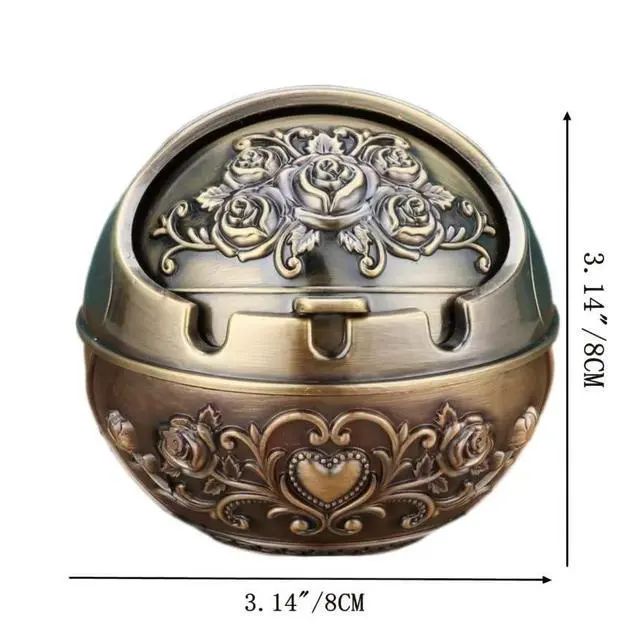 Alt view image 2 of 7 - Windproof Metal Ashtrays with Lid Fancy Desktop Smokeless Ashtray Vintage Cigar Ash Holder Pretty Cigar Smoke Ashtray Portable Cigarettes Ash Tray for Home Office Housewarming Gift, 3.14"