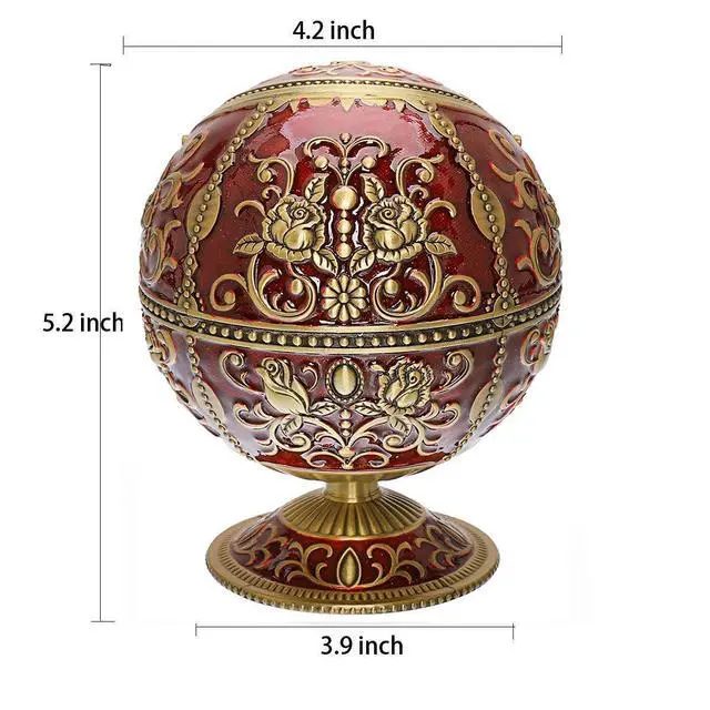 Alt view image 3 of 7 - Vintage Windproof Ashtray with Lid for Cigarettes & Cigars - Metal Portable Odor Eliminator for Indoors & Outdoors - Hand Stamped Nice Gift for Men & Women - (Dark Red with Bronze Rose)