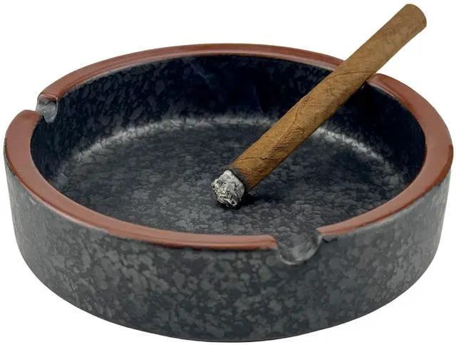 Main image of Ceramic Ashtray Stylish Indoor & Outdoor Cigarette Ashtray for Home, Coffee Bars, and PatiosLava Dazzling Black (Medium Size)