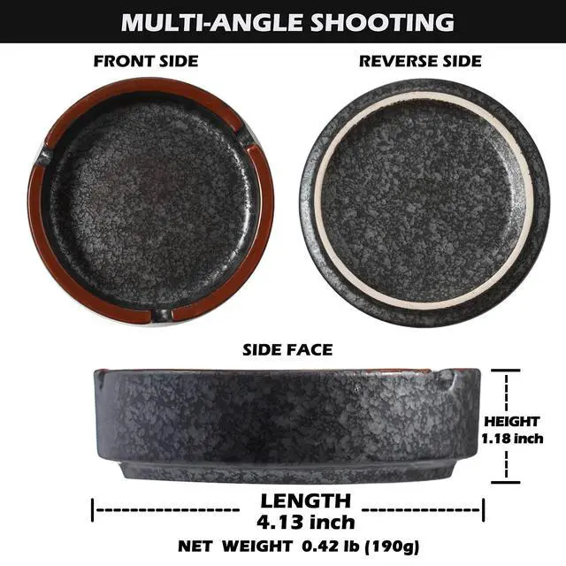 Alt view image 2 of 7 - Ceramic Ashtray Stylish Indoor & Outdoor Cigarette Ashtray for Home, Coffee Bars, and PatiosLava Dazzling Black (Medium Size)