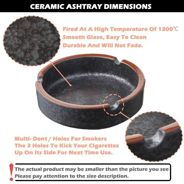 Alt view image 3 of 7 - Ceramic Ashtray Stylish Indoor & Outdoor Cigarette Ashtray for Home, Coffee Bars, and PatiosLava Dazzling Black (Medium Size)