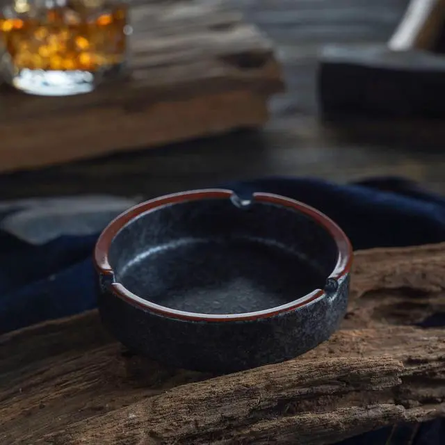 Alt view image 7 of 7 - Ceramic Ashtray Stylish Indoor & Outdoor Cigarette Ashtray for Home, Coffee Bars, and PatiosLava Dazzling Black (Medium Size)