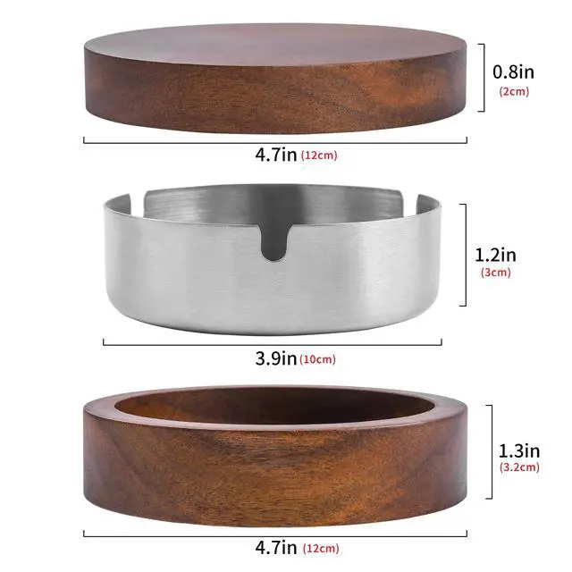 Alt view image 5 of 7 - Wooden Ashtray with Lid for Smokers Stainless Steel Liner Ash Tray Windproof Durable Easy to Clean Cool Ashtrays for Indoor or Outdoor Use, Patio, Office & Home