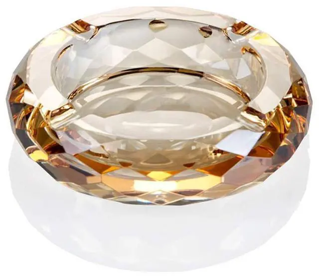 Main image of Crystal Glass Ashtray, Cigar Cigarettes Ashtray Holder Home Office Desktop Tabletop Decoration,Crystal Gold