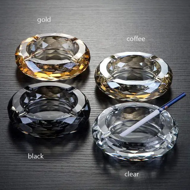 Alt view image 2 of 4 - Crystal Glass Ashtray, Cigar Cigarettes Ashtray Holder Home Office Desktop Tabletop Decoration,Crystal Gold
