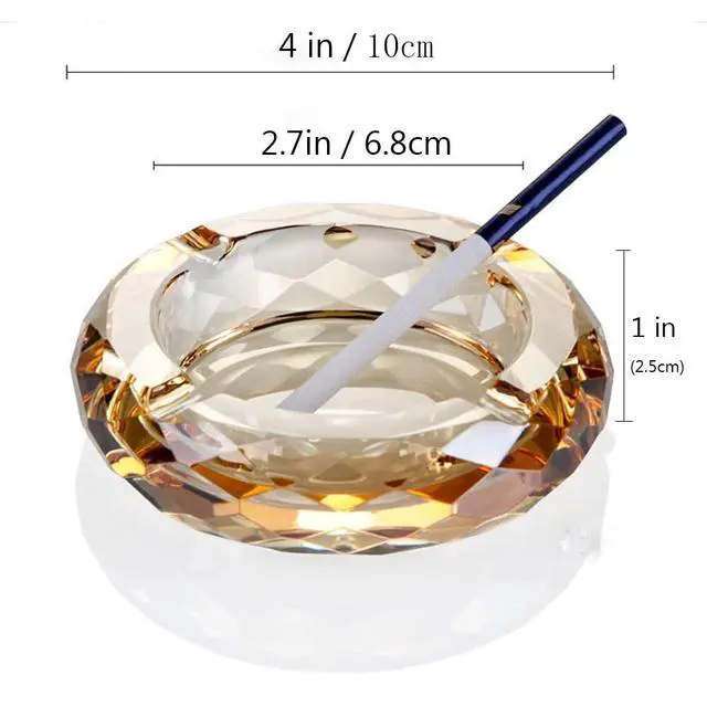 Alt view image 4 of 4 - Crystal Glass Ashtray, Cigar Cigarettes Ashtray Holder Home Office Desktop Tabletop Decoration,Crystal Gold