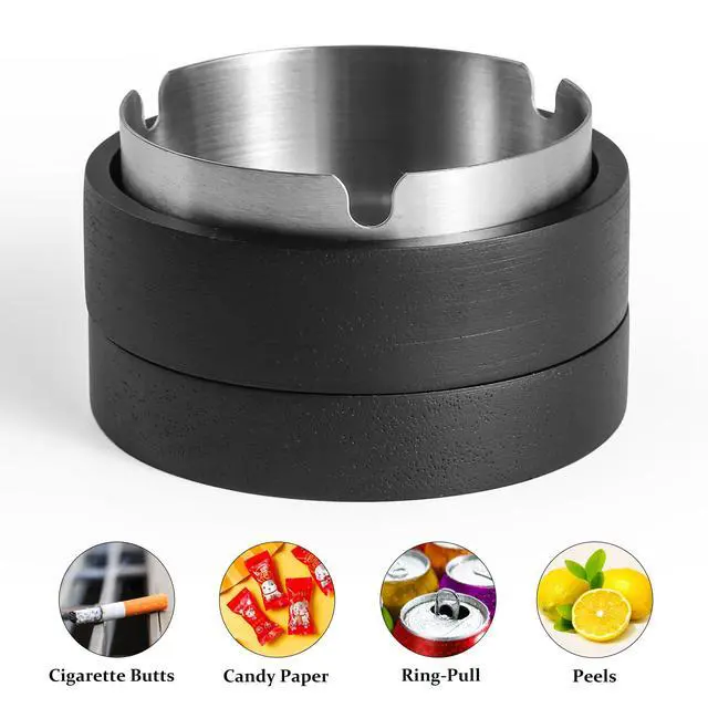 Alt view image 6 of 6 - Cute Ashtrays for Cigarettes Ash Tray with Lid Wooden Ashtray with Stainless Steel Portable Decorative Ashtray Windproof Ashtray for Home,Patio,Office,Outdoors,Indoor,Parties (Black)