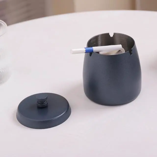 Alt view image 5 of 7 - Ashtray with Lid for Cigarette, Stainless Steel Smokeless Odorless Windproof Ashtrays for Home Office Tabletop Outside Patio Outdoor Balcony(3.54''x2.8''x3.38'')