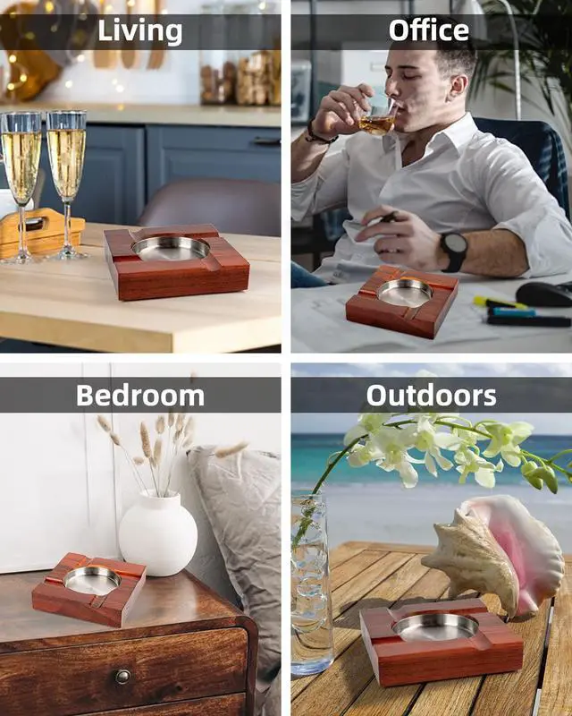 Alt view image 5 of 6 - Wood Cigar Ashtray Cigarettes Ashtrays for Indoor Outdoor Patio Home Office Use Square Wooden Brown Cigar Ash Tray Gifts for Men with GIFT BOX (Classic)