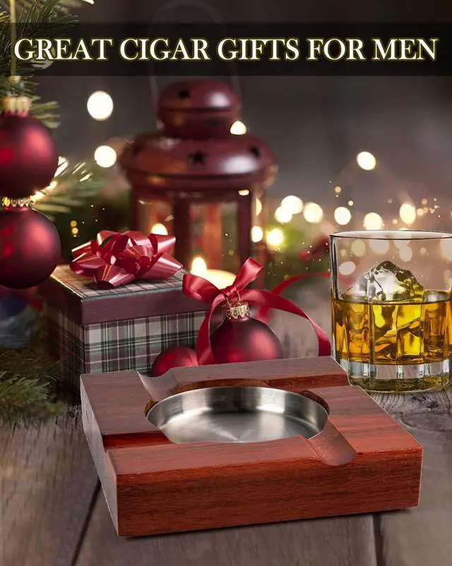 Alt view image 6 of 6 - Wood Cigar Ashtray Cigarettes Ashtrays for Indoor Outdoor Patio Home Office Use Square Wooden Brown Cigar Ash Tray Gifts for Men with GIFT BOX (Classic)