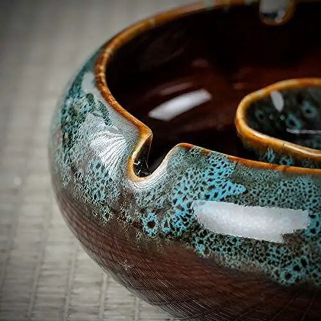Alt view image 6 of 7 - 5.7" Ceramic Ashtray with Lids Windproof Cigarette Ashtray for Indoor or Outdoor Use Ash Holder for Smokers Desktop Smoking Ash Tray for Home Office Decoration