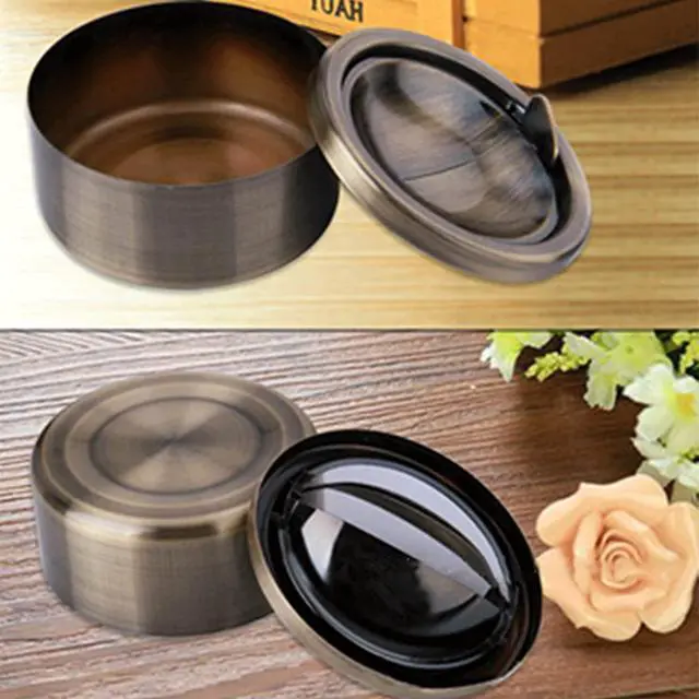 Alt view image 4 of 5 - Outdoor Ashtray with Lid, Flip Top Stainless Steel Ash Tray, Metal Windproof Cigarette Ashtrays for Indoor or Outdoor Use, Desktop Smoking Ashtray Office Patio Home Decor