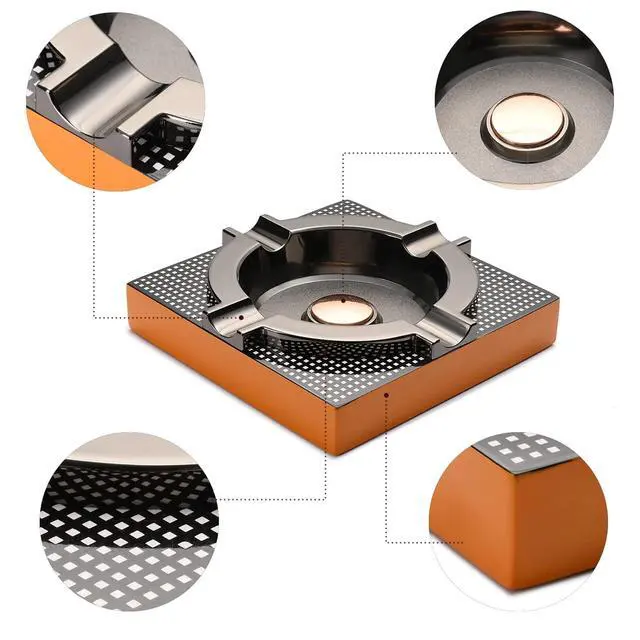 Alt view image 4 of 7 - Cigar Ashtray Metal Outdoor Cigar Cigarette Ashtray for Outside Patio/Home Decor Modern Table Cigar Ashtrays,Cigar Ash tray Accessories Gifts for Men-(Square,Alloy)