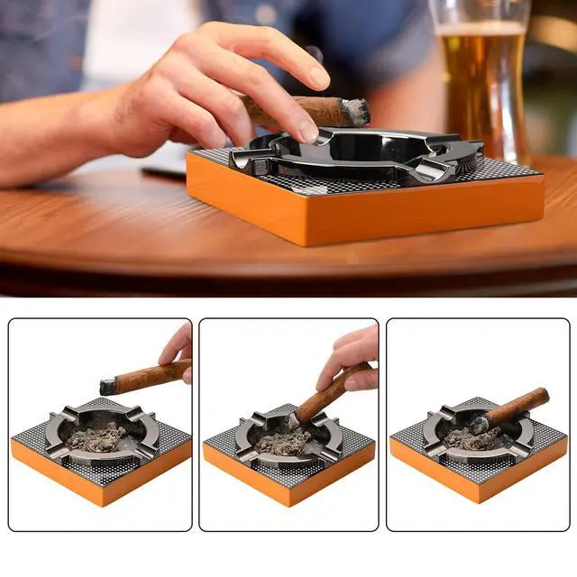Alt view image 5 of 7 - Cigar Ashtray Metal Outdoor Cigar Cigarette Ashtray for Outside Patio/Home Decor Modern Table Cigar Ashtrays,Cigar Ash tray Accessories Gifts for Men-(Square,Alloy)