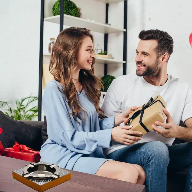 Alt view image 7 of 7 - Cigar Ashtray Metal Outdoor Cigar Cigarette Ashtray for Outside Patio/Home Decor Modern Table Cigar Ashtrays,Cigar Ash tray Accessories Gifts for Men-(Square,Alloy)