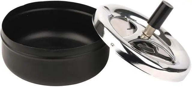 Alt view image 3 of 7 - Mantello Round Push Down Cigarette Ashtray with Spinning Tray, Large, Black