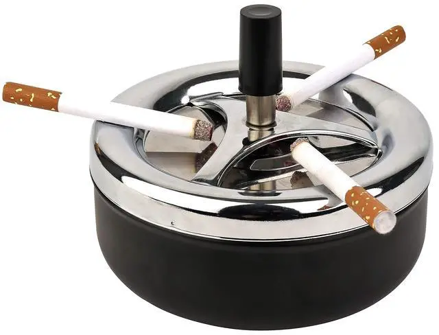 Alt view image 2 of 7 - Mantello Round Push Down Cigarette Ashtray with Spinning Tray, Large, Black
