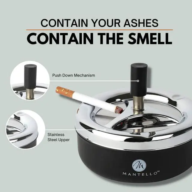 Alt view image 5 of 7 - Mantello Round Push Down Cigarette Ashtray with Spinning Tray, Large, Black