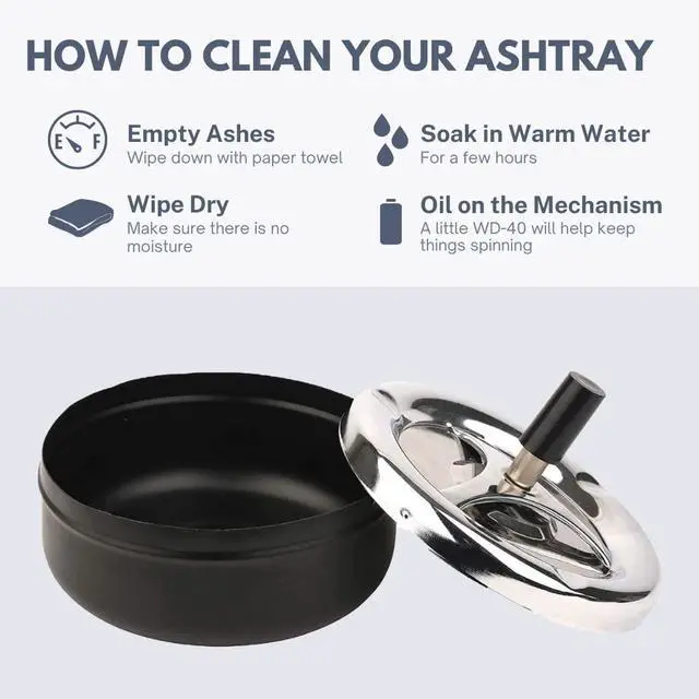 Alt view image 6 of 7 - Mantello Round Push Down Cigarette Ashtray with Spinning Tray, Large, Black