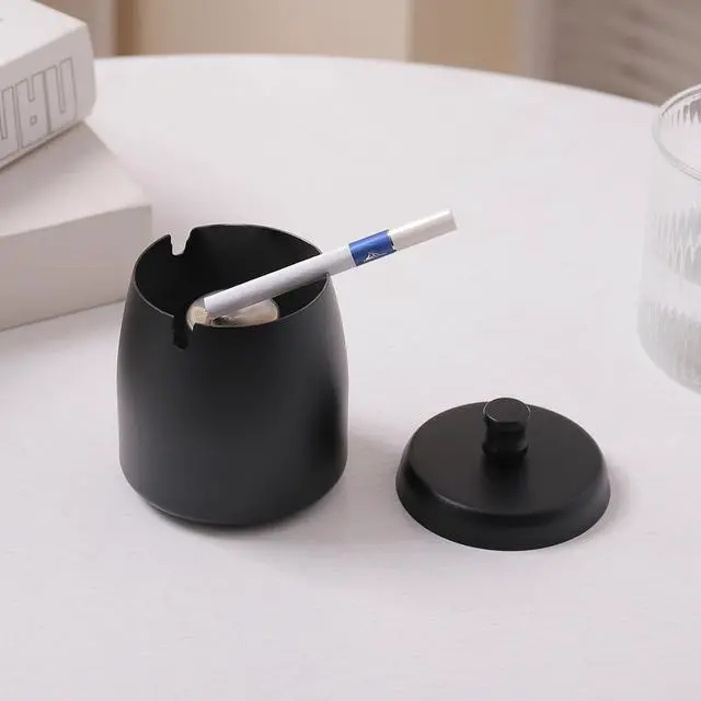 Alt view image 6 of 7 - Small Outdoor Ashtray with Lid for Cigarette, Smokeless Stainless Steel Ash Tray, Smell Proof Windproof Ashtrays for Outside Patio Home Office Tabletop, Odorless Car Ashtrays(2.99"x2.68"x2.95")