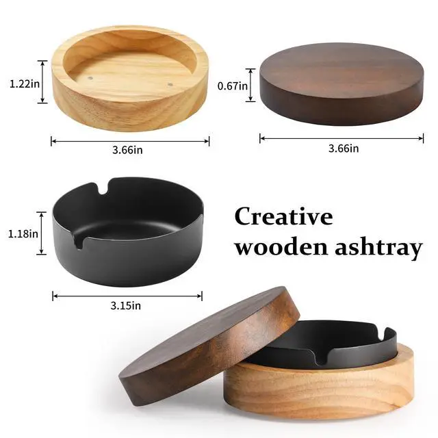 Alt view image 3 of 6 - Cute Ashtrays for Cigarettes Ash Tray with Lid Wooden Ashtray with Stainless Steel Portable Decorative Ashtray Windproof Ashtray for Home,Patio,Office,Outdoors,Indoor,Parties