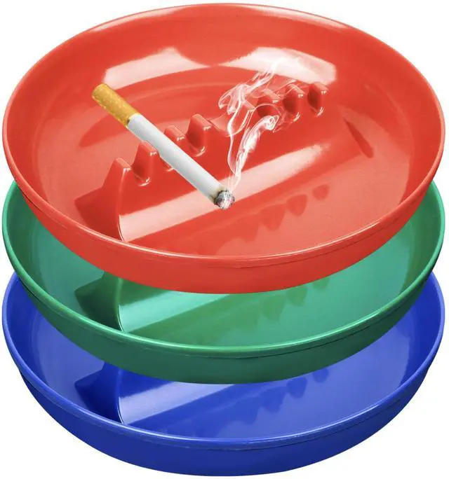 Main image of 3Pcs Assorted Colors Ashtray Sets, Ash Tray for Cigarettes and Cigar, Round Large Size Plastic Ashtrays, for Indoor Outdoor Home Office Patio Restaurant Bar Hotel Use (1 Green 1 Red 1 Blue)