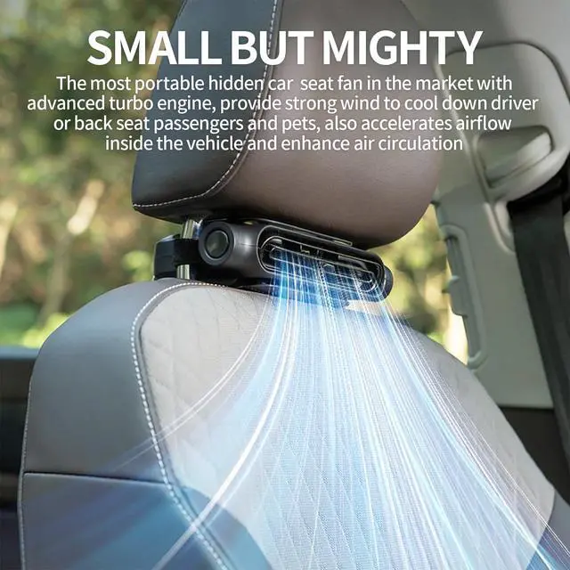 Alt view image 2 of 6 - Car Seat Fan for Driver & Backseat - 2026 Upgraded Mini Portable USB Back Cooling Fan Kids Baby Quiet headrest Neck Fan Accessories with 3 Adjustable Wind Speeds for Almost Vehicle Jeep Van RV Truck