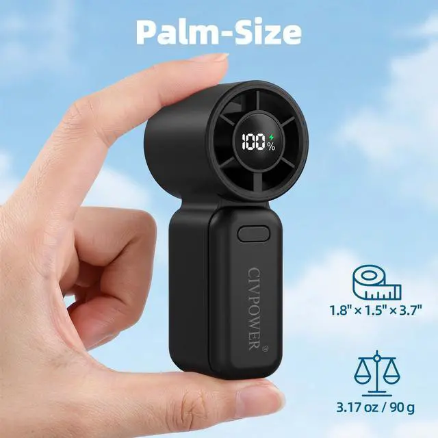 Alt view image 2 of 7 - Portable Mini Fan Handheld: Personal Travel Fan USB Rechargeable - 100 Speed Turbo Cooling Fan - Pocket Size 12H Max Runtime Lanyard, Lash Makeup Drying Fan Gift for Women Men (Black)