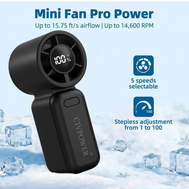Alt view image 3 of 7 - Portable Mini Fan Handheld: Personal Travel Fan USB Rechargeable - 100 Speed Turbo Cooling Fan - Pocket Size 12H Max Runtime Lanyard, Lash Makeup Drying Fan Gift for Women Men (Black)