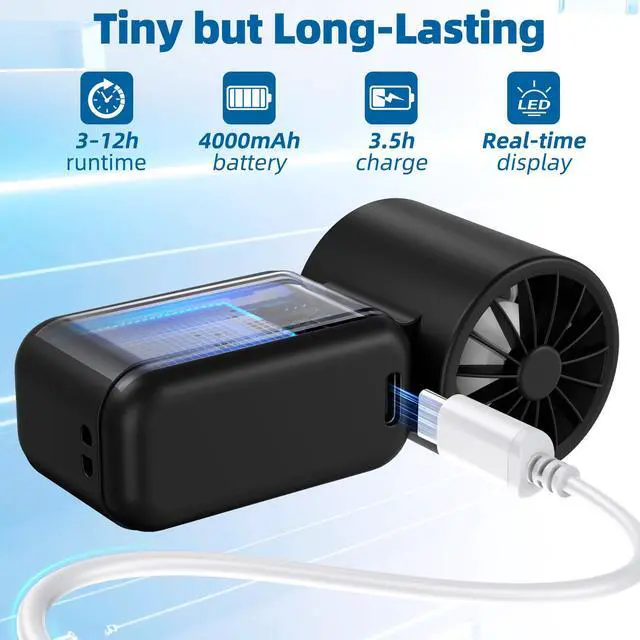 Alt view image 4 of 7 - Portable Mini Fan Handheld: Personal Travel Fan USB Rechargeable - 100 Speed Turbo Cooling Fan - Pocket Size 12H Max Runtime Lanyard, Lash Makeup Drying Fan Gift for Women Men (Black)