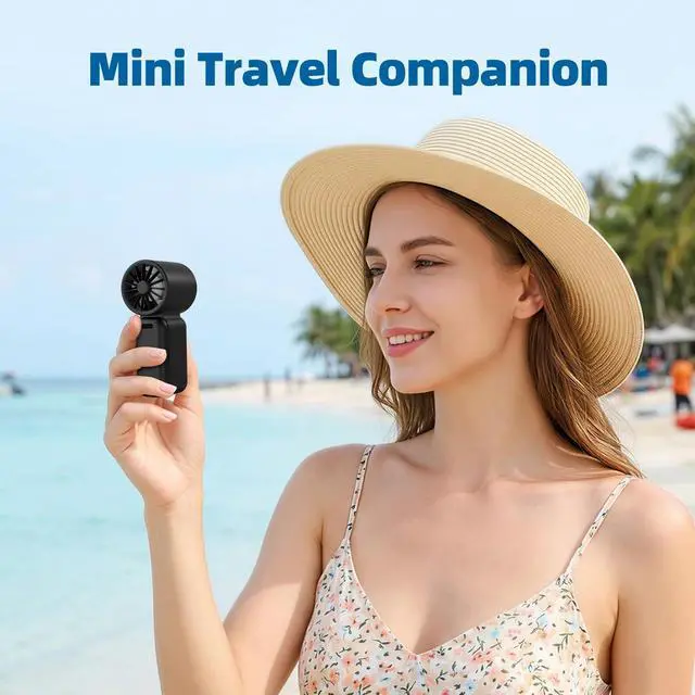 Alt view image 6 of 7 - Portable Mini Fan Handheld: Personal Travel Fan USB Rechargeable - 100 Speed Turbo Cooling Fan - Pocket Size 12H Max Runtime Lanyard, Lash Makeup Drying Fan Gift for Women Men (Black)