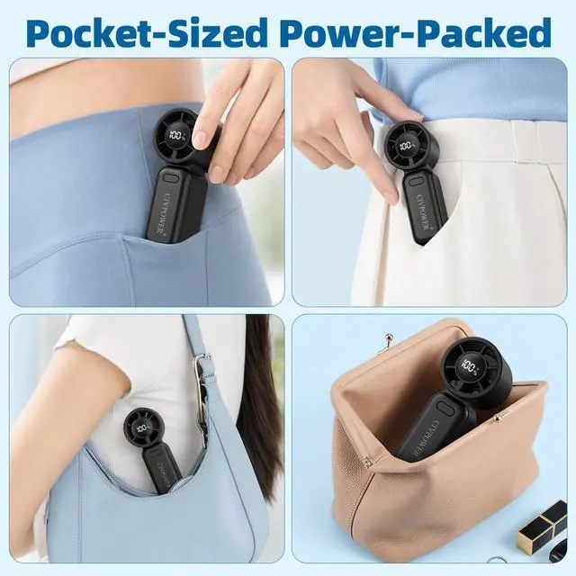 Alt view image 7 of 7 - Portable Mini Fan Handheld: Personal Travel Fan USB Rechargeable - 100 Speed Turbo Cooling Fan - Pocket Size 12H Max Runtime Lanyard, Lash Makeup Drying Fan Gift for Women Men (Black)